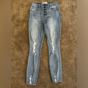 Abercrombie & Fitch Curve Love High Rise Distressed Super Skinny Jeans